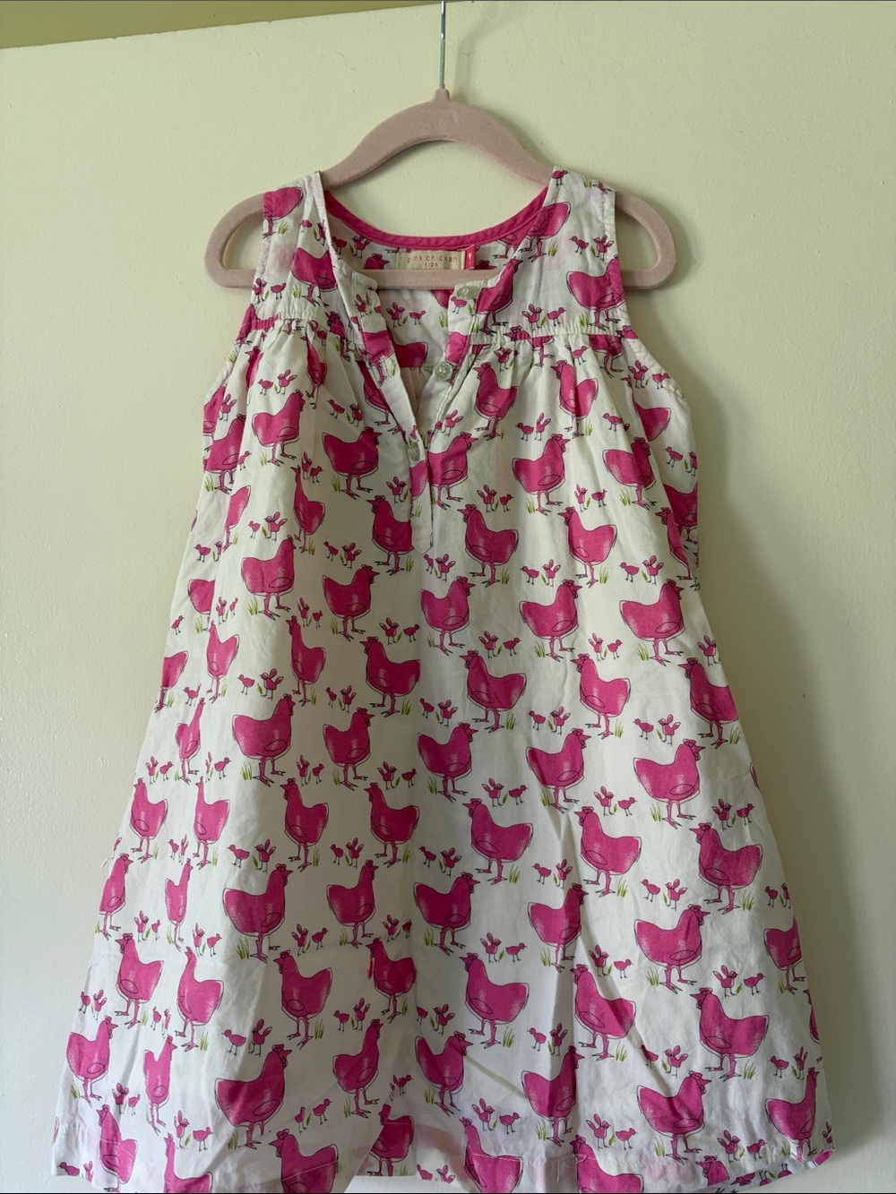 Pink Chicken Girls' Dress with Pink Trim and Chicken Print